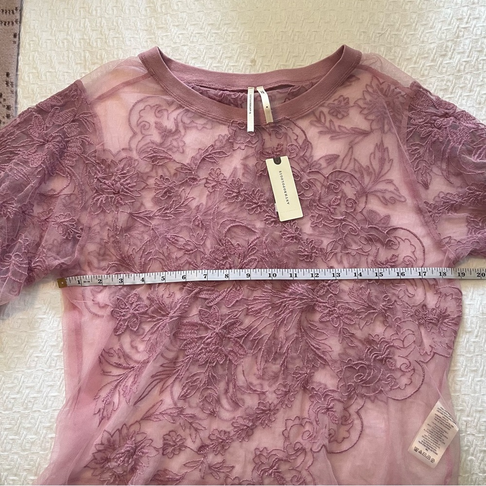 Anthropologie Lavender Sheer Embroidered Floral Blouse - Picture 5 of 6